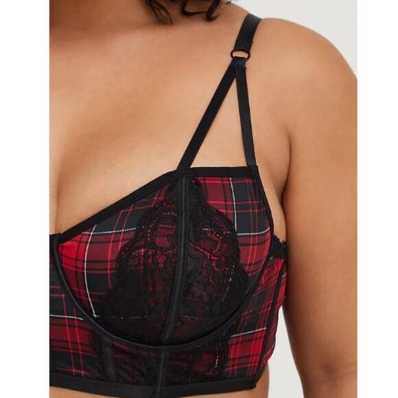 TORRID UNLINED LONGLINE STRAPPY BRALETTE - PLAID RED SIZE 1 - Picture 3 of 7